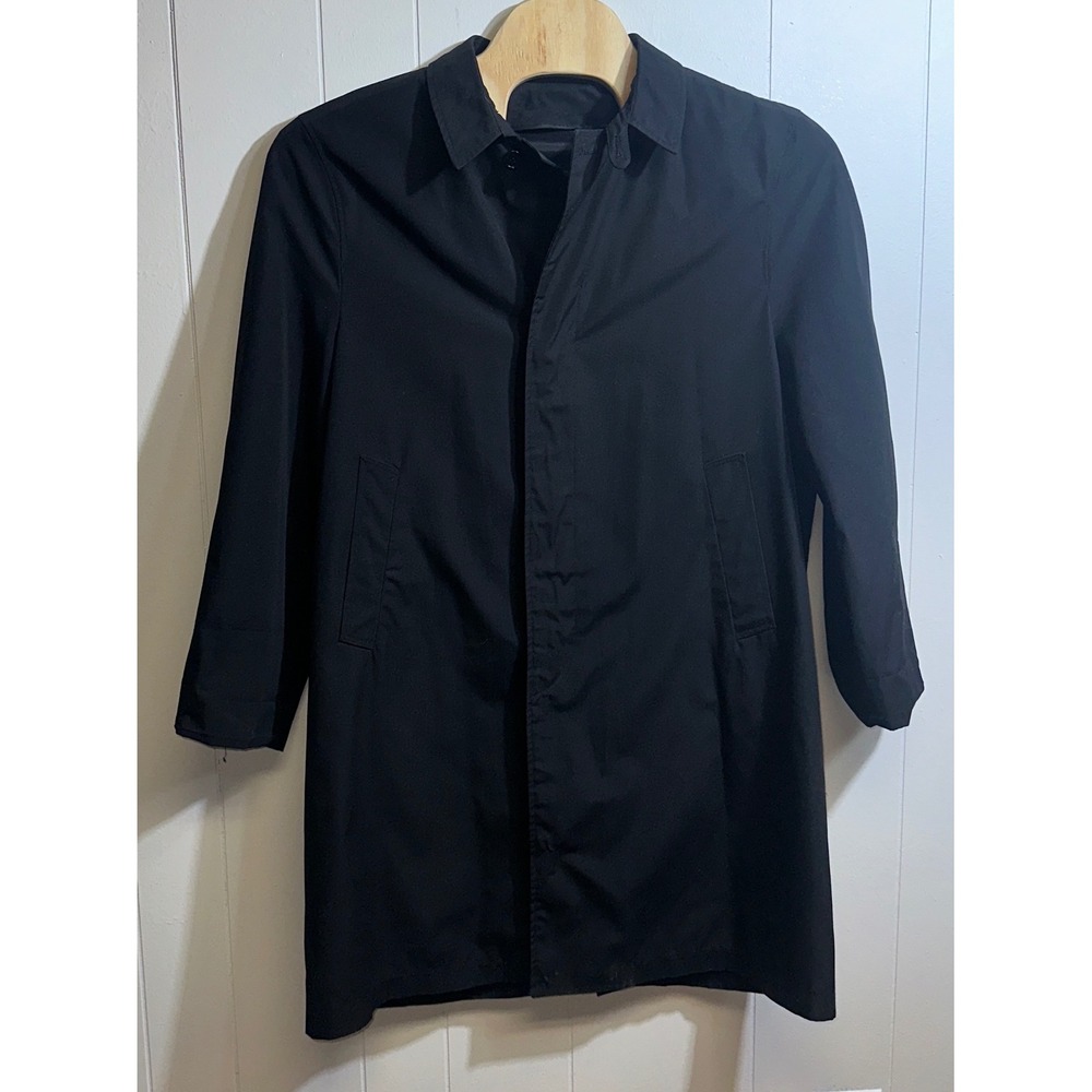 Mens Black Mac Coat Hidden Button‎ Placket Lightweight Trench Jacket
